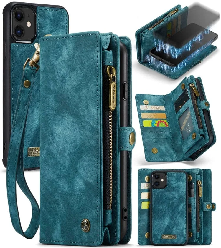 Apple iPhone 11 CaseMe 008 2-In-1, 8 Card Zip Wallet with Detachable Phone Cover