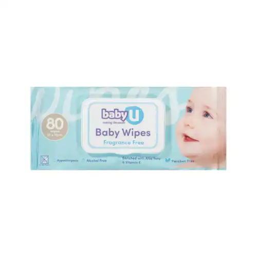 babyU Baby Wipes – Fragrance Free (80pk)
